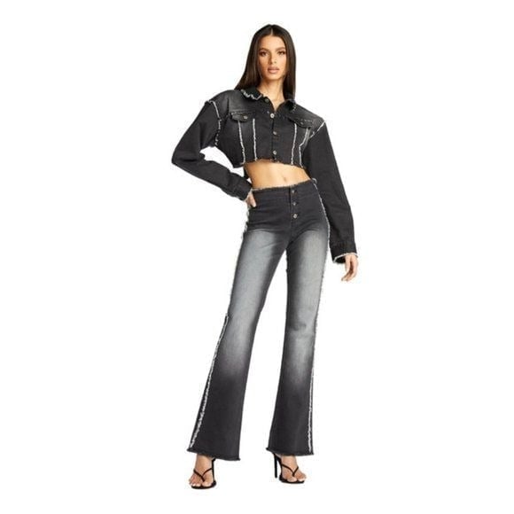 I.AM.GIA Black Faded Denim River Flare Jean Pants