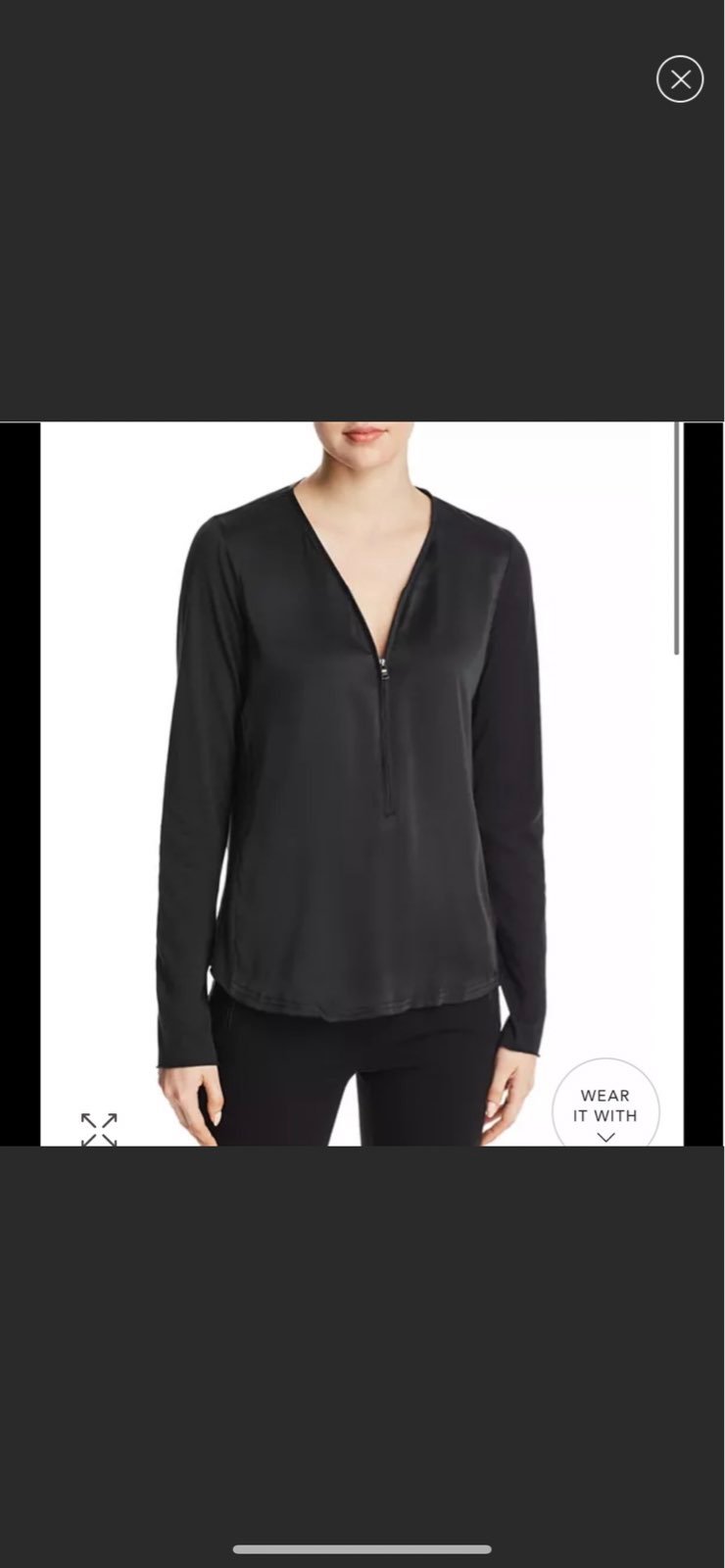 Go by Go Silk Half Zip Mixed Media Top, Long Sleeve, Size Small