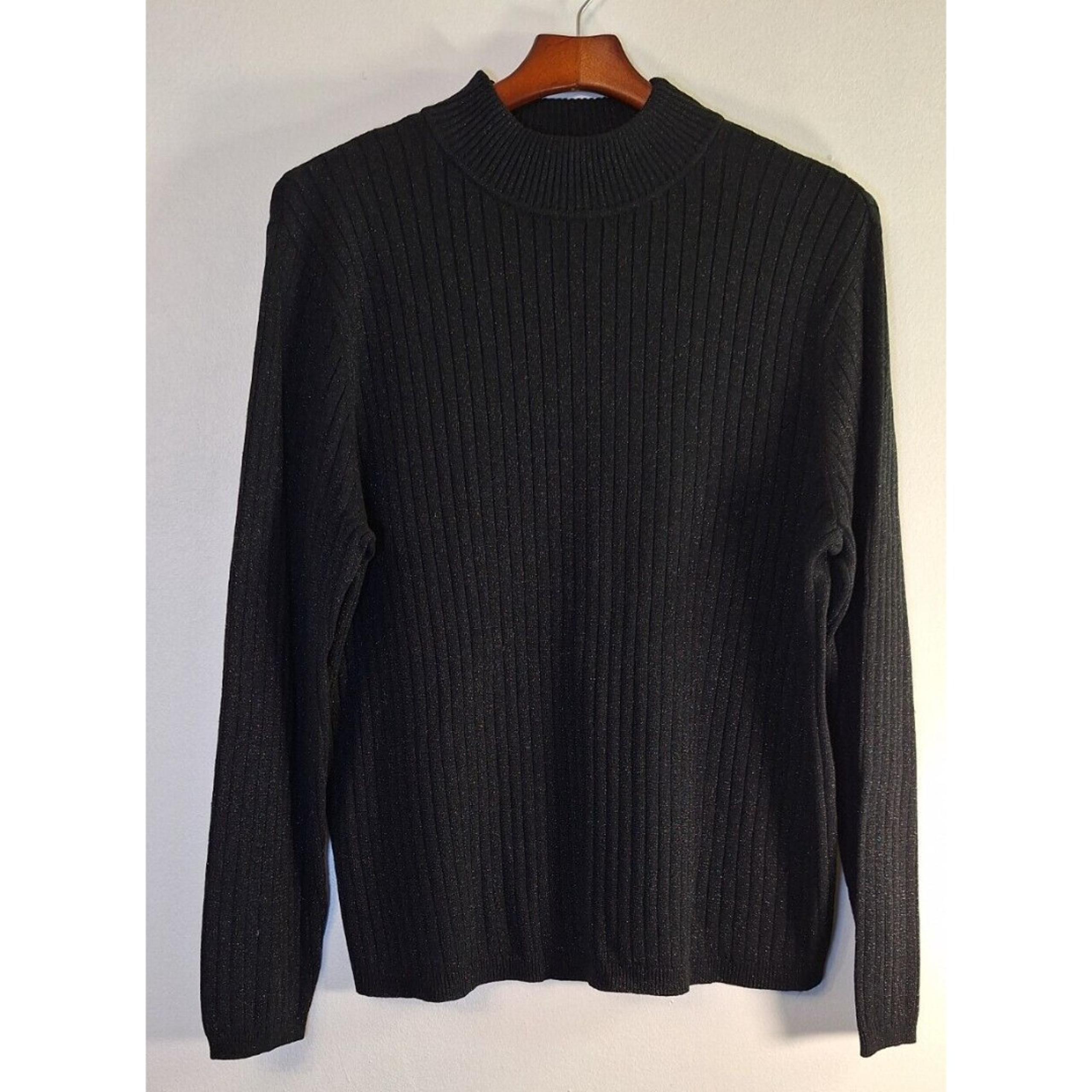 Vtg STUDIO WORKS Silk Blend Black Metallic L/S Cable Knit Sweater Top Women L