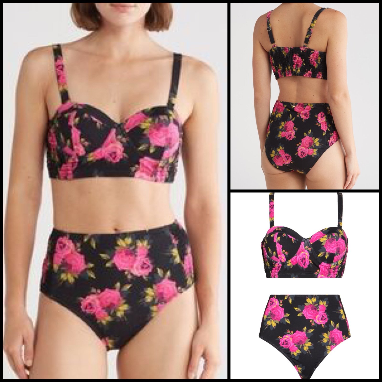 Betsey Johnson Corset Two-Piece Floral Print Smocked High Rise Swimsuit Size S