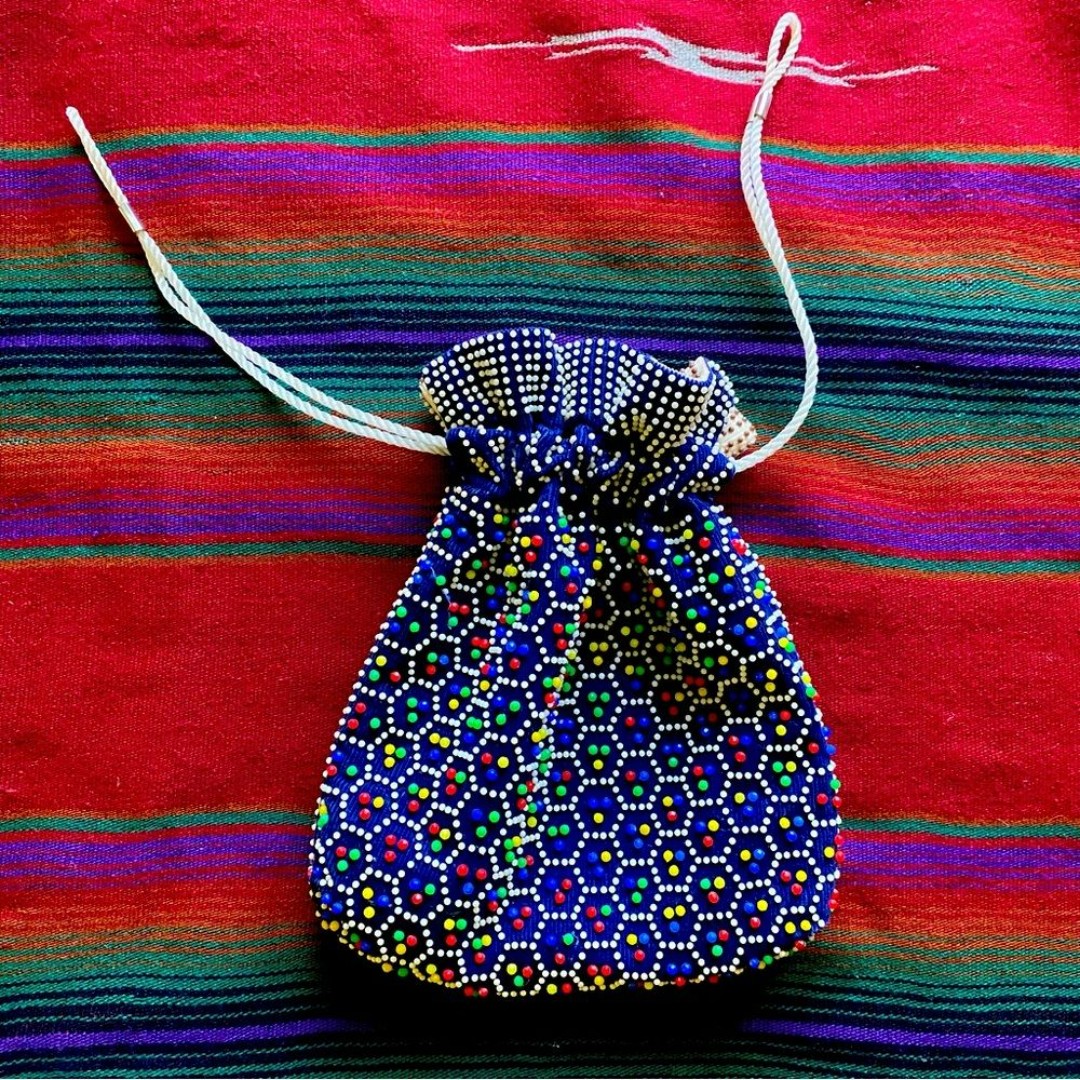 VTG 60’s Reversible handmade Candy dot Beaded handbag. Wristlet Sack Bag. USA
