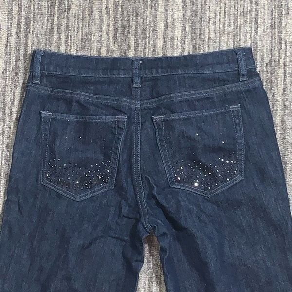 New York & Company Womens Size 4 Flare Leg Denim Jeans Blue Embellished Stretch