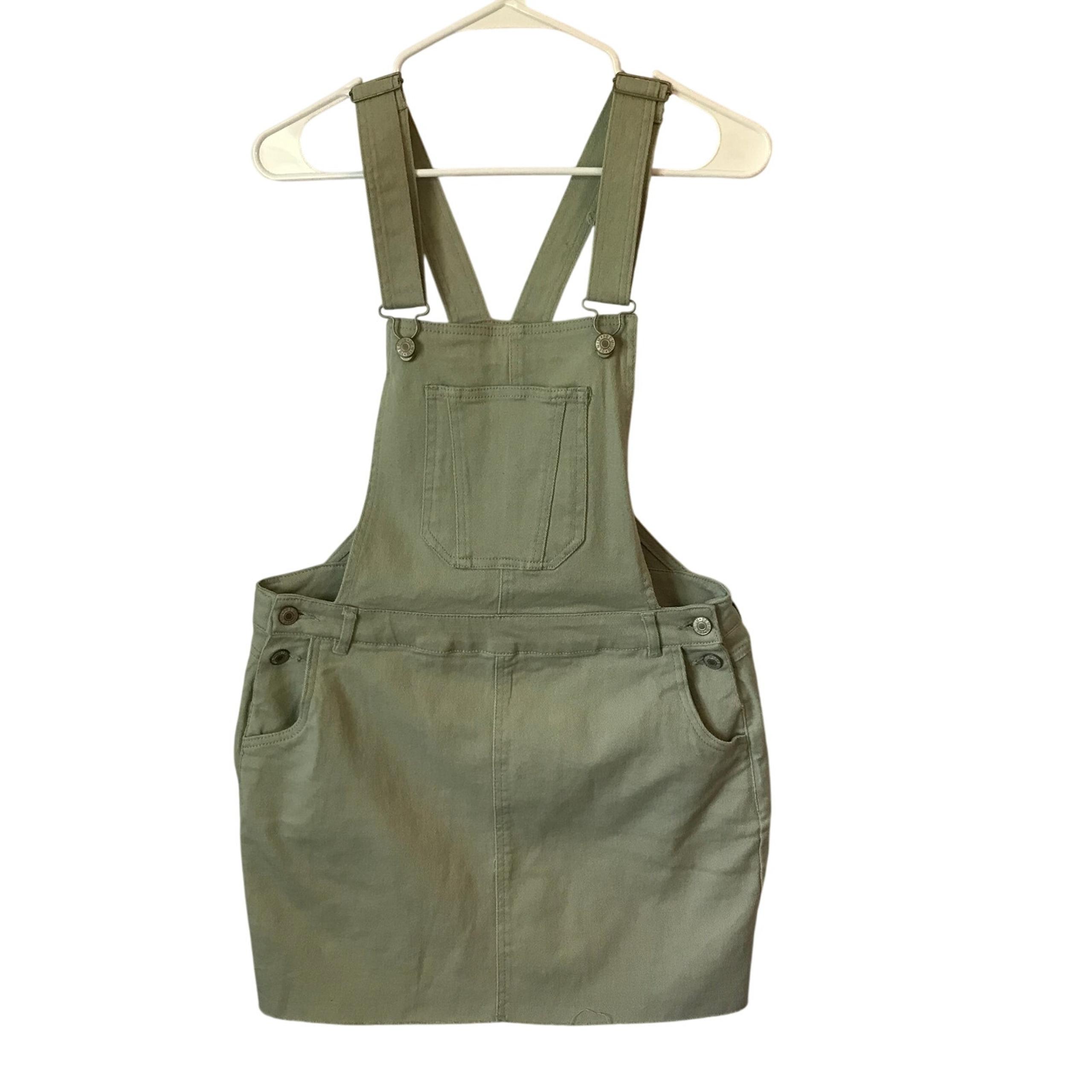 Love Tree Denim Womens Dress Overall Buckle Tab Mini Raw Edge Hem NWT Size L