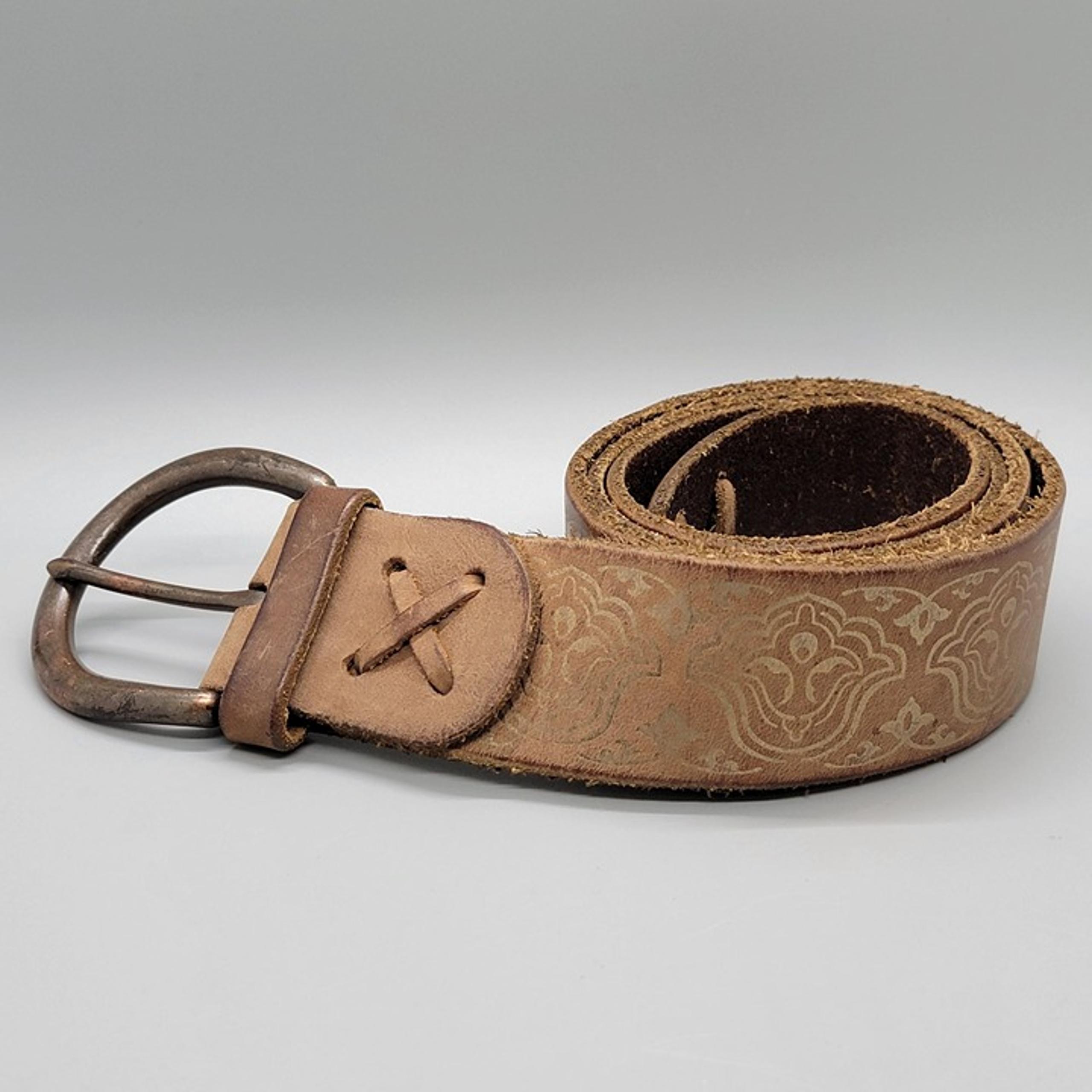Gap 1969 Womens Brown Boho Metallic Henna Pattern Leather Belt Brass Buckle M