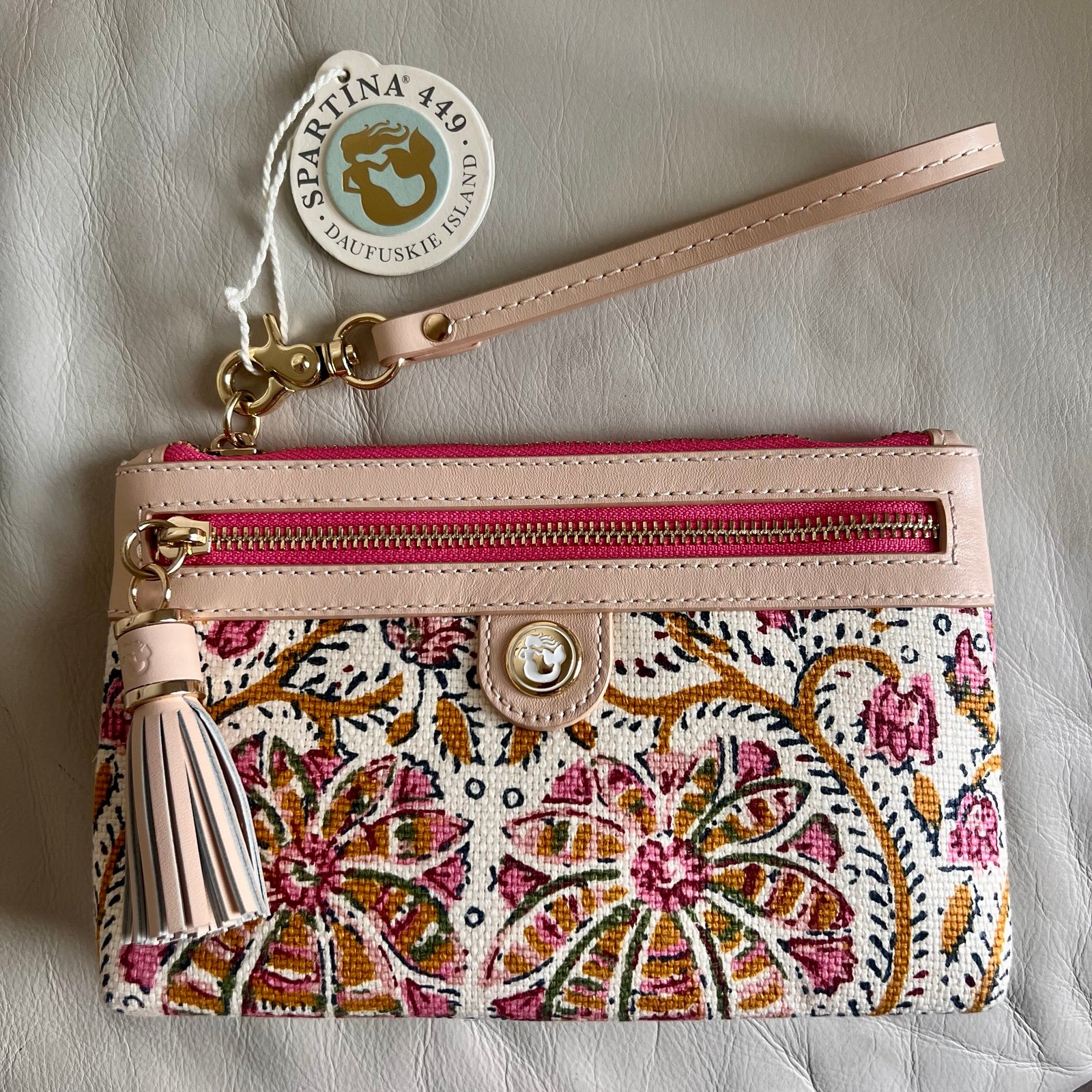 Spartina 449 Pink Floral Tassel Wristlet Pepper Hall NWT!