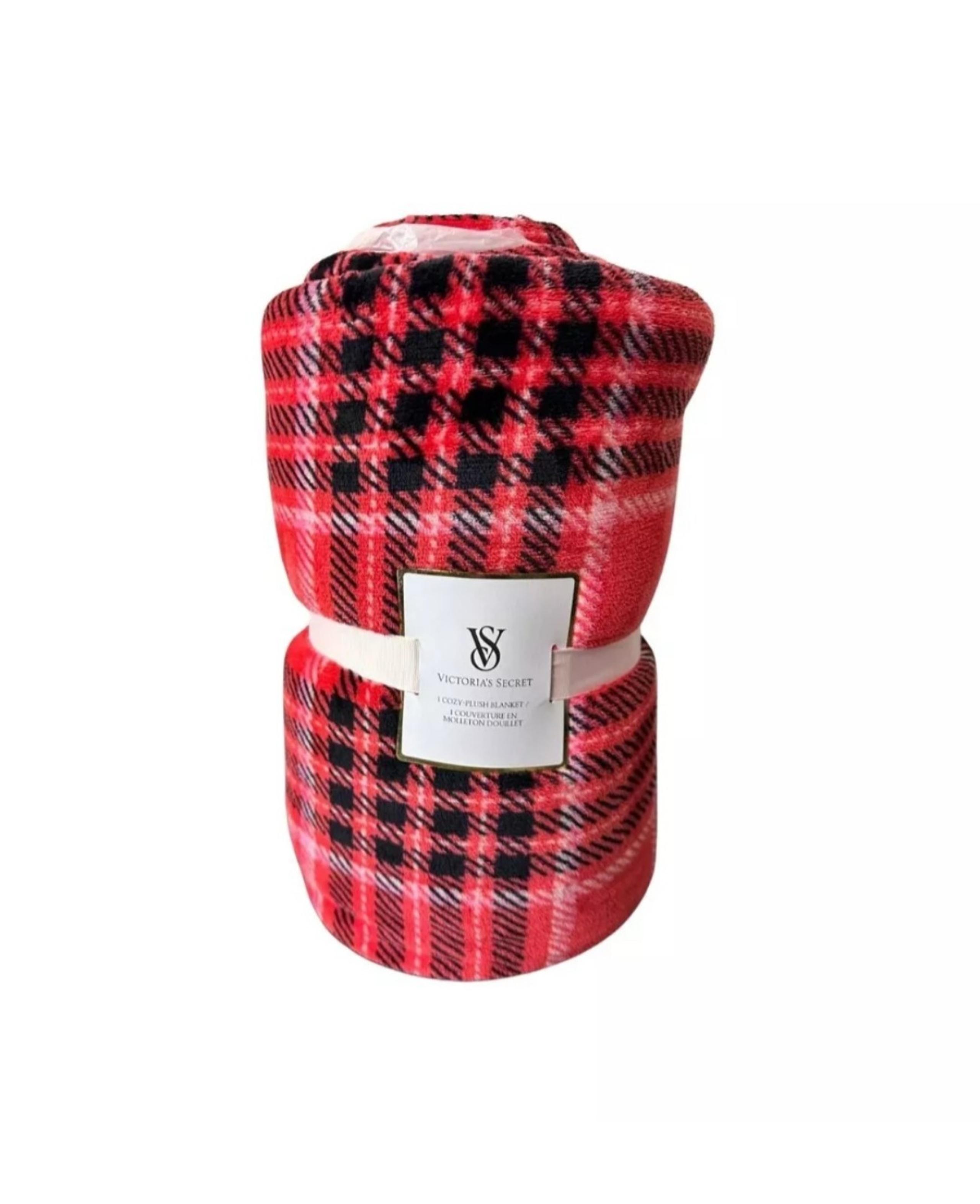 Victoria's Secret Plush Sherpa Cozy Fleece Throw Blanket Red Plaid