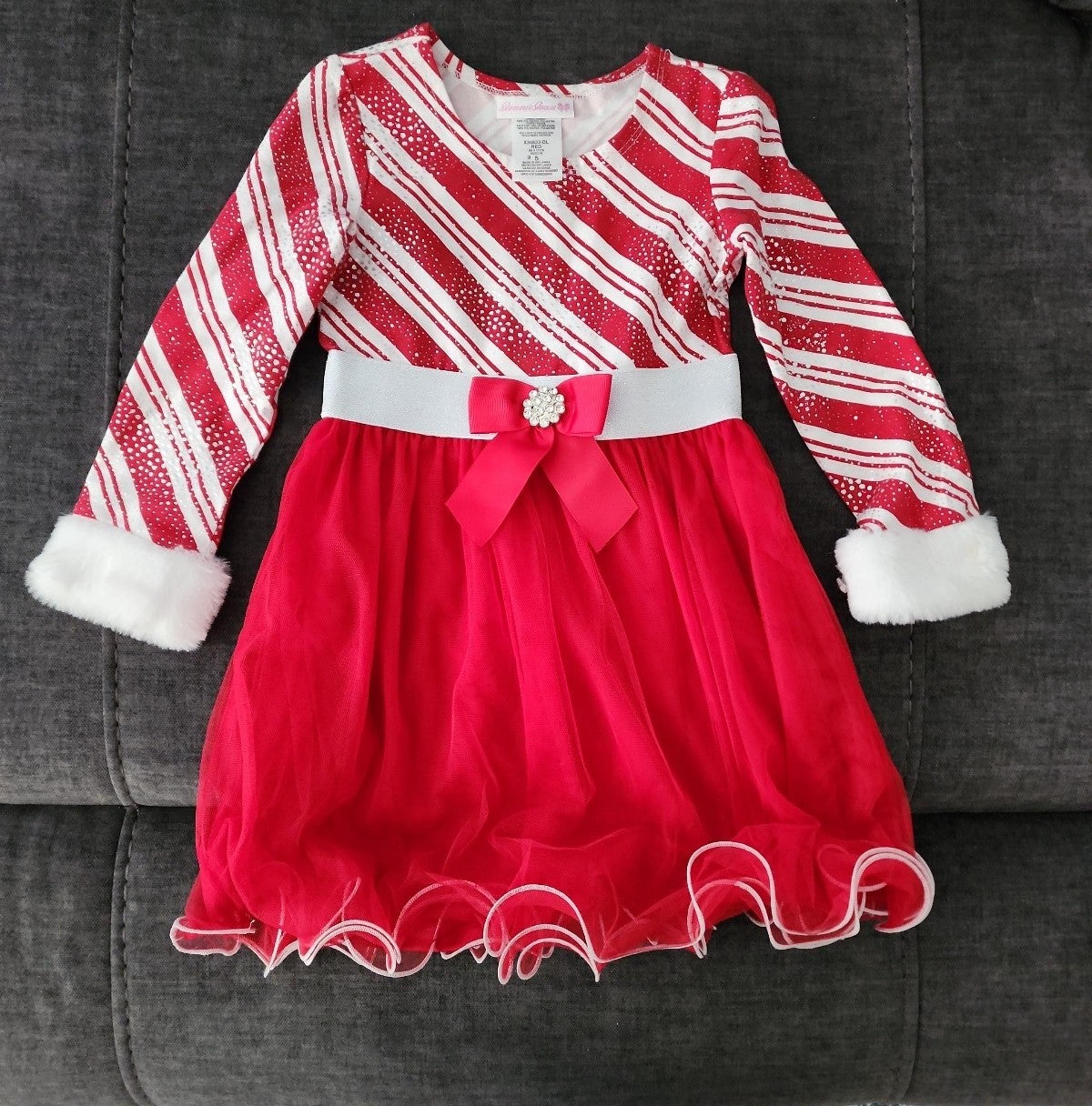 Bonnie Jean girls red white candy stripe candy cane long sleeve dress size 5 NEW