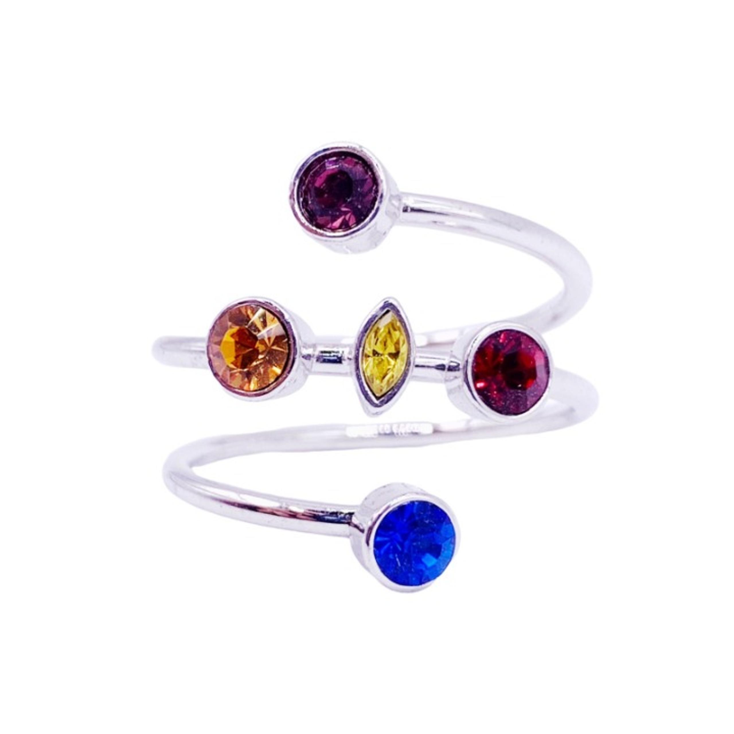 Lia Sophia Ring Roll Call Rhodium Plated Cut Crystal Multicolor Rainbow Sz 10
