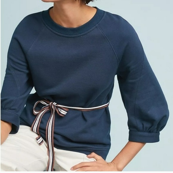 Anthropologie, New, Current Air Elle Navy Belted Sweatshirt Pullover, Size XL