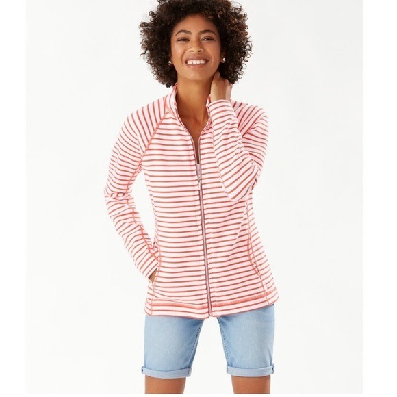Tommy Bahama New Aruba Striped Full-Zip Sweatshirt In Orange White Stripe Medium