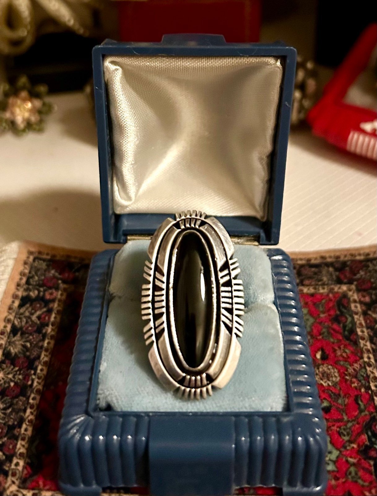 Vintage - Nakai Navajo Sterling Silver Onyx Ring - 5.5