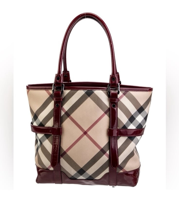 BURBERRY Patent Trimmed Nova Check Tote Bag