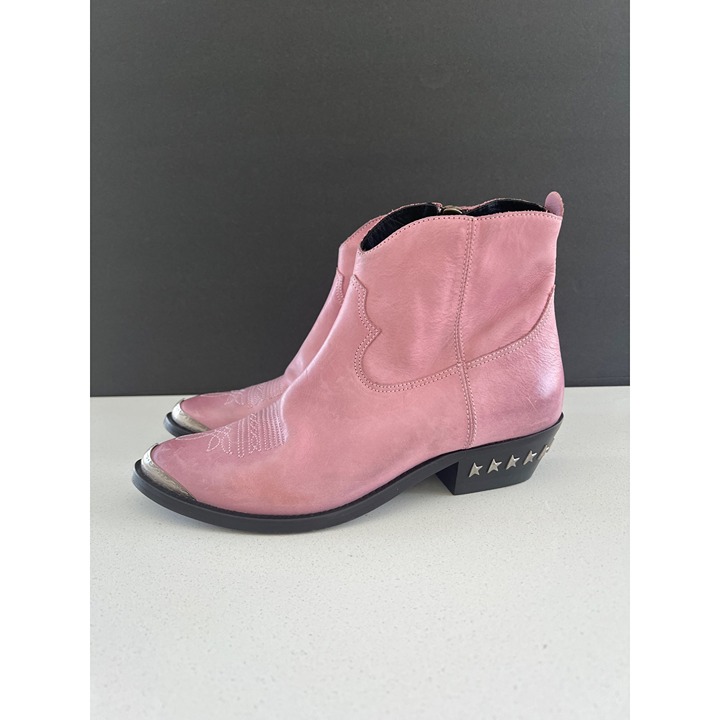 NEW Golden Goose Young Zip baby pink leather Western Booties SIZE 37