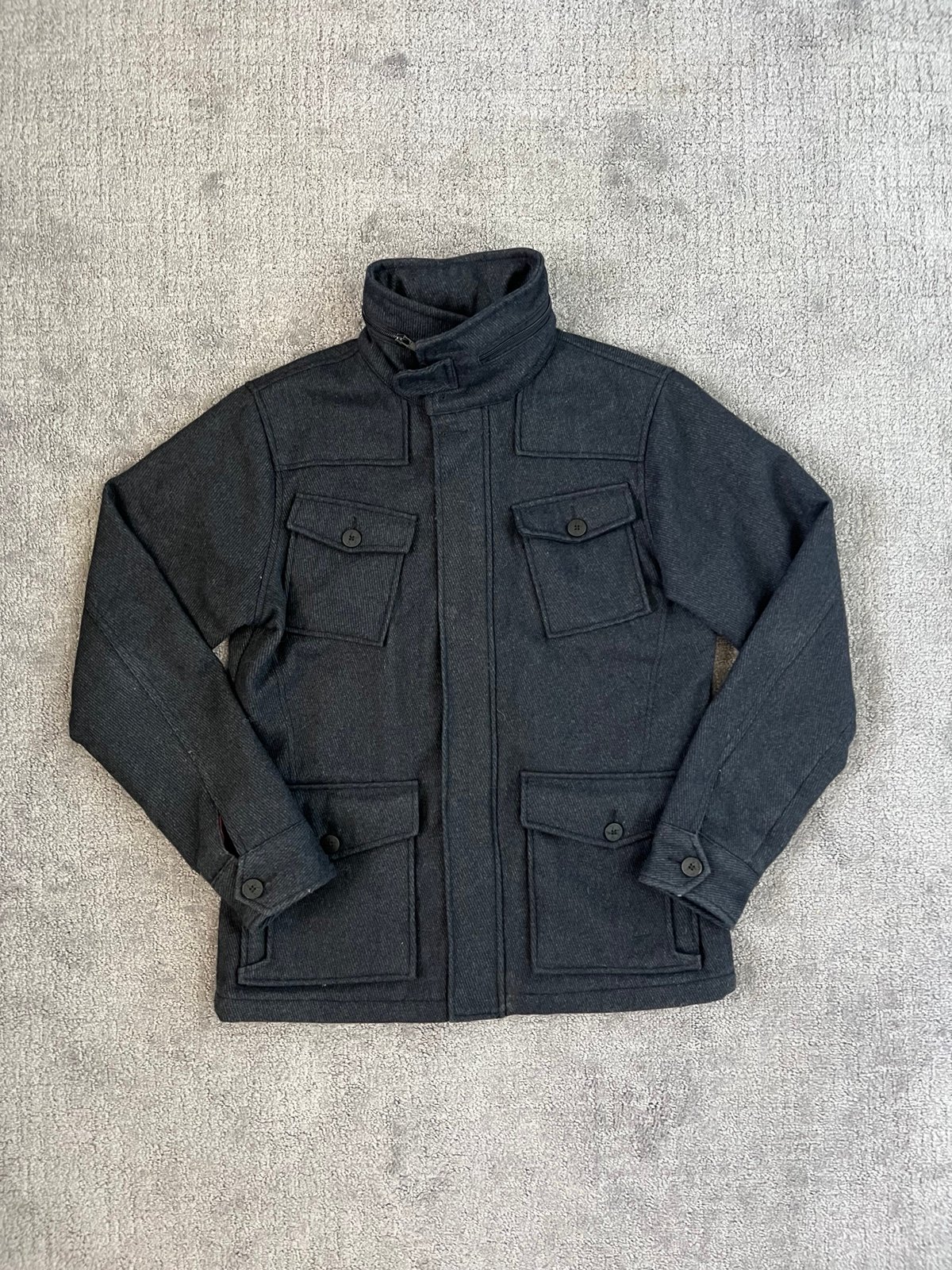 Kane & Unke Wool Blend Utility Zip Up Hooded Jacket