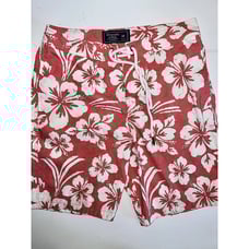ABERCROMBIE & FITCH RED WHITE FLORAL TUGGER BOARD SWIM SHORTS SZ 28