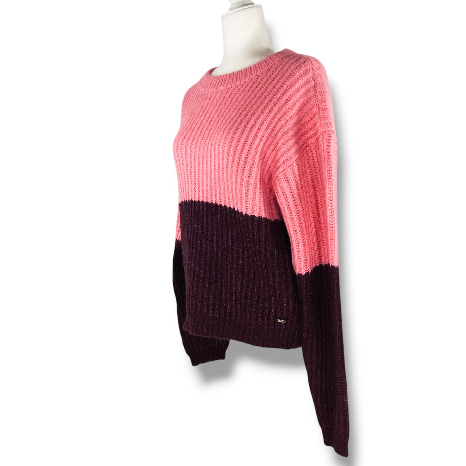 NWT Scotch & Soda Color Block Sweater Wool Alpaca Blend Sz. L [10] Pink Burgundy