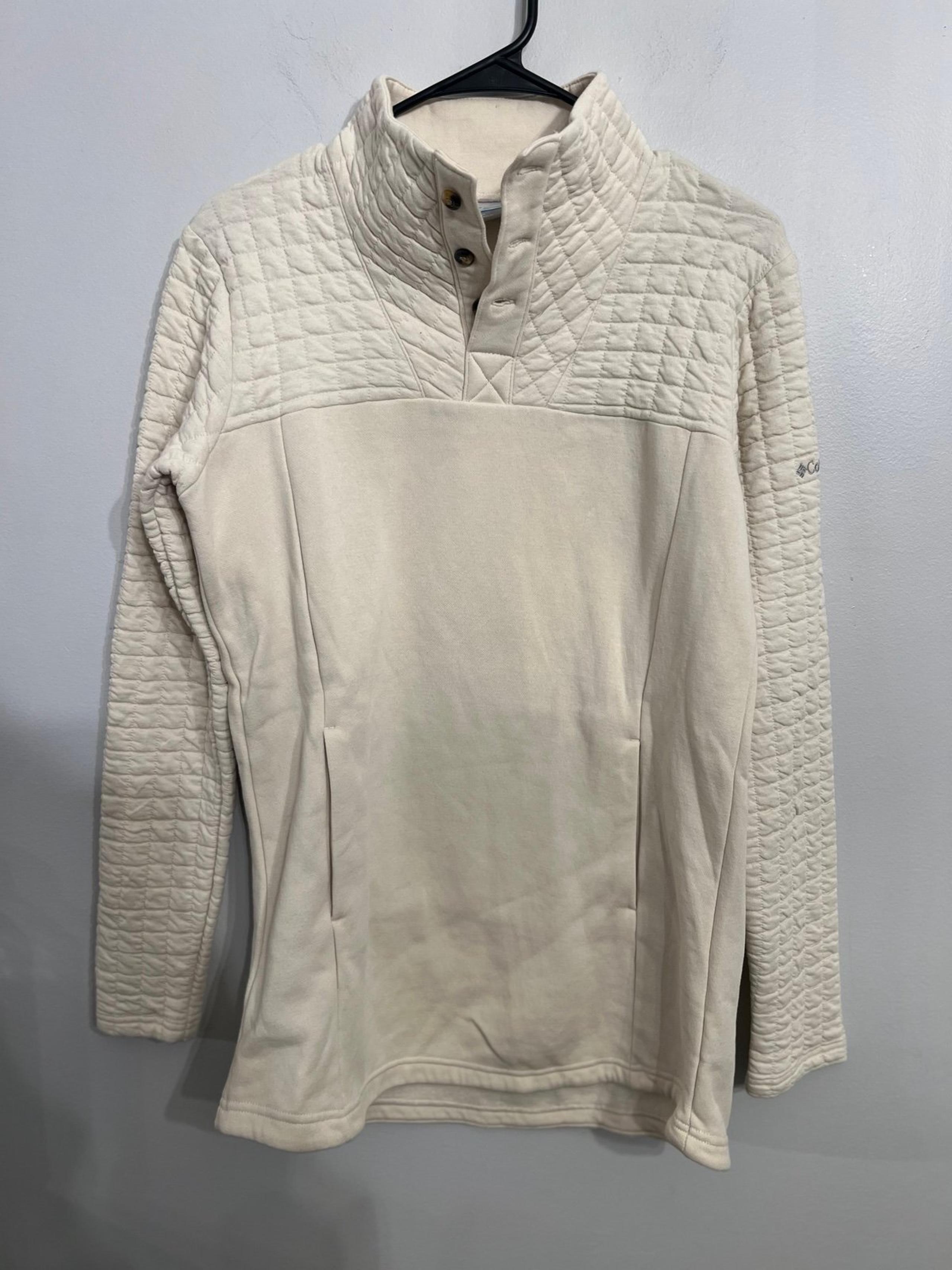 Columbia Womens Sweater Henley Mock Neck Quilted Pullover Off white S