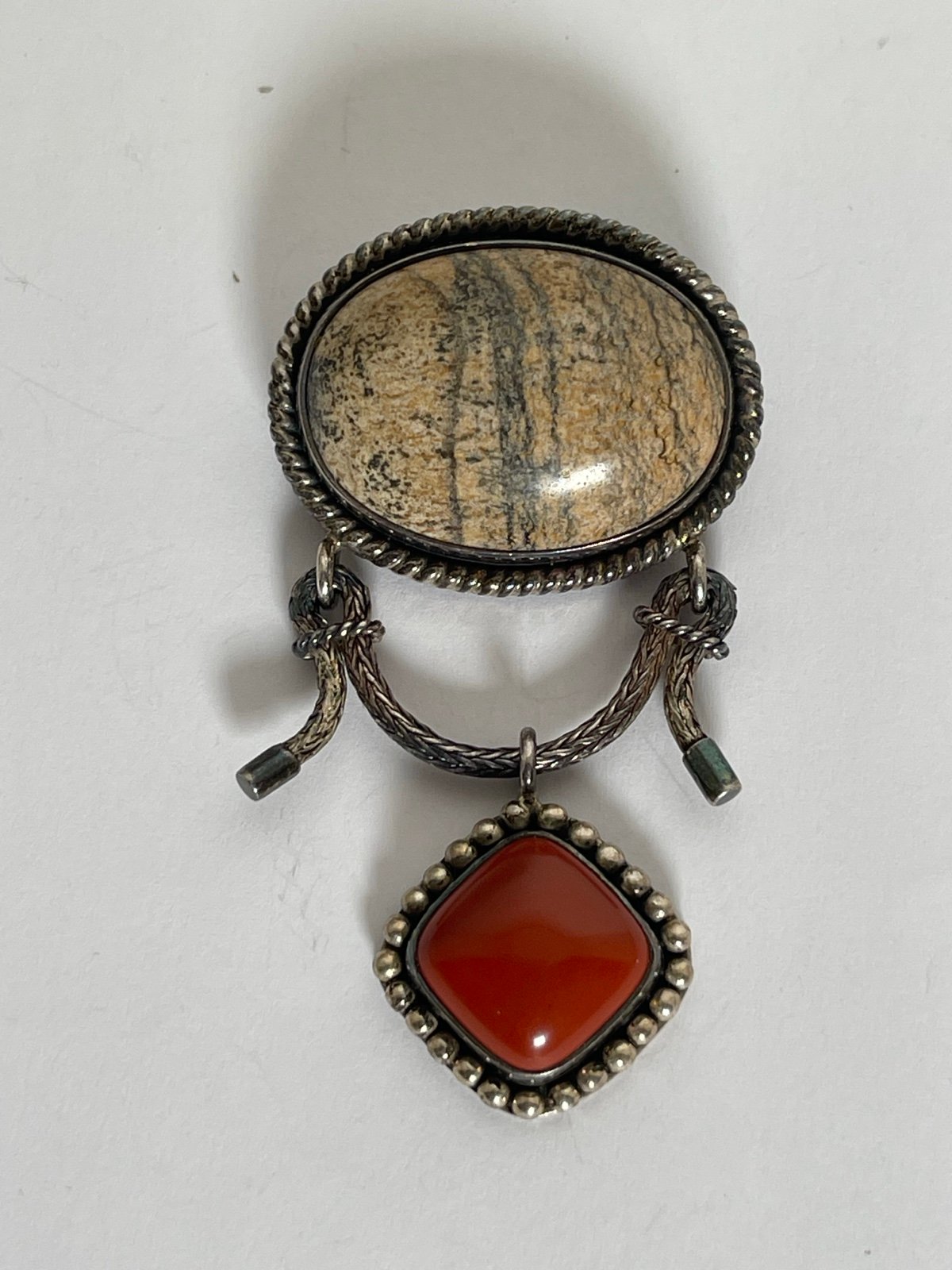 Vintage 925 Sterling Silver Suarti Bali Jasper Cornelian Pendant/Brooch
