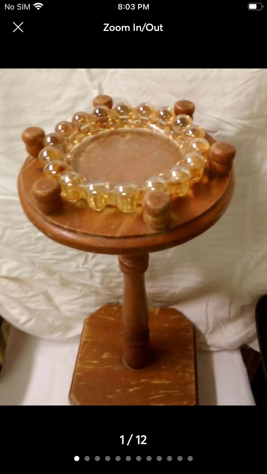 Antique Wooden Ashtray, Pedestal Stand With Heavy Glass Ash-Catcher