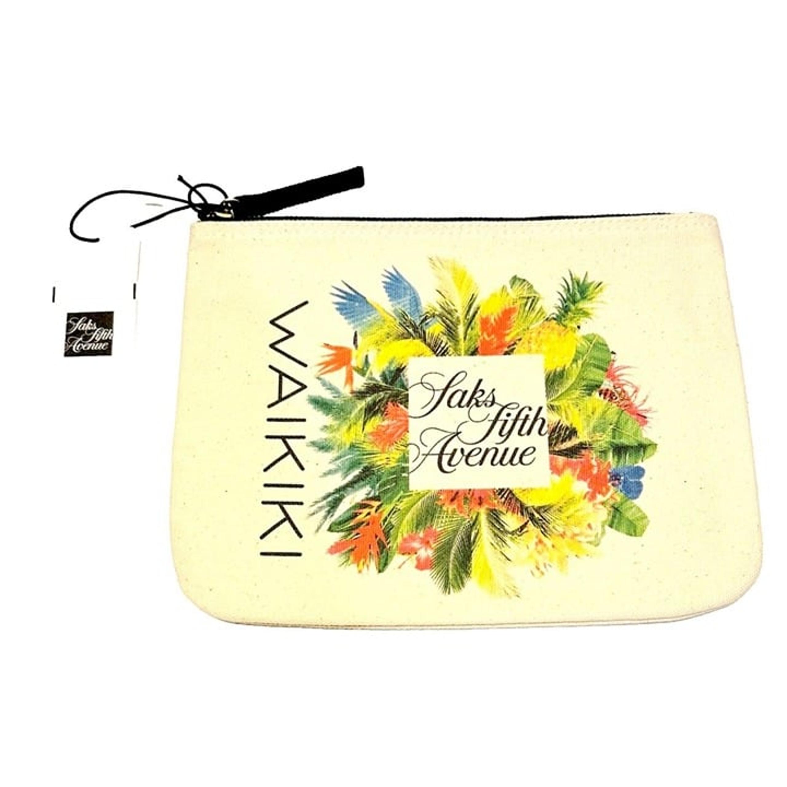Saks Fifth Avenue Waikiki Hawaii Floral Cosmetic Makeup Pouch Bag NWT