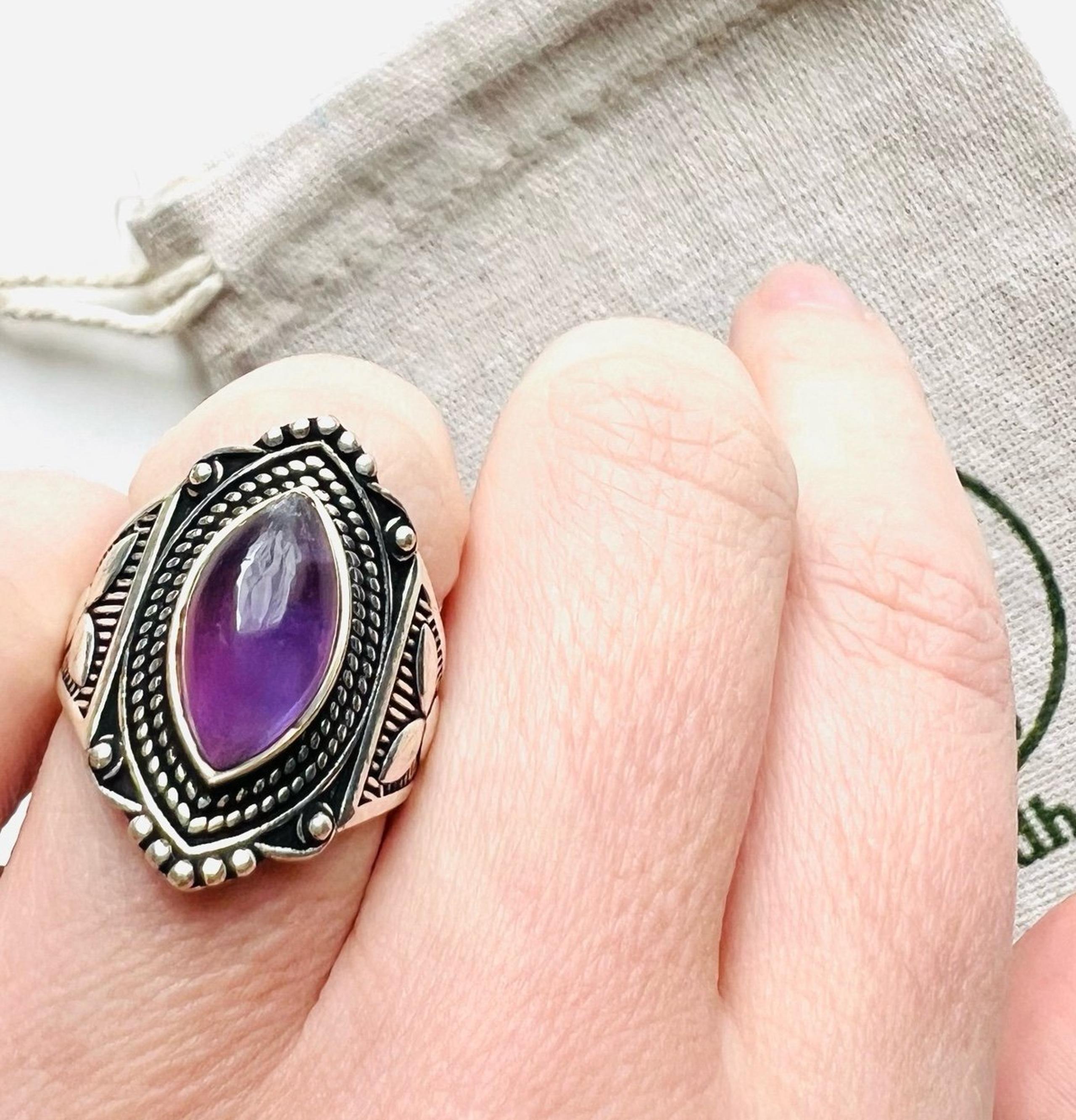Amethyst Marquis Ring Sterling Silver Size 7.25