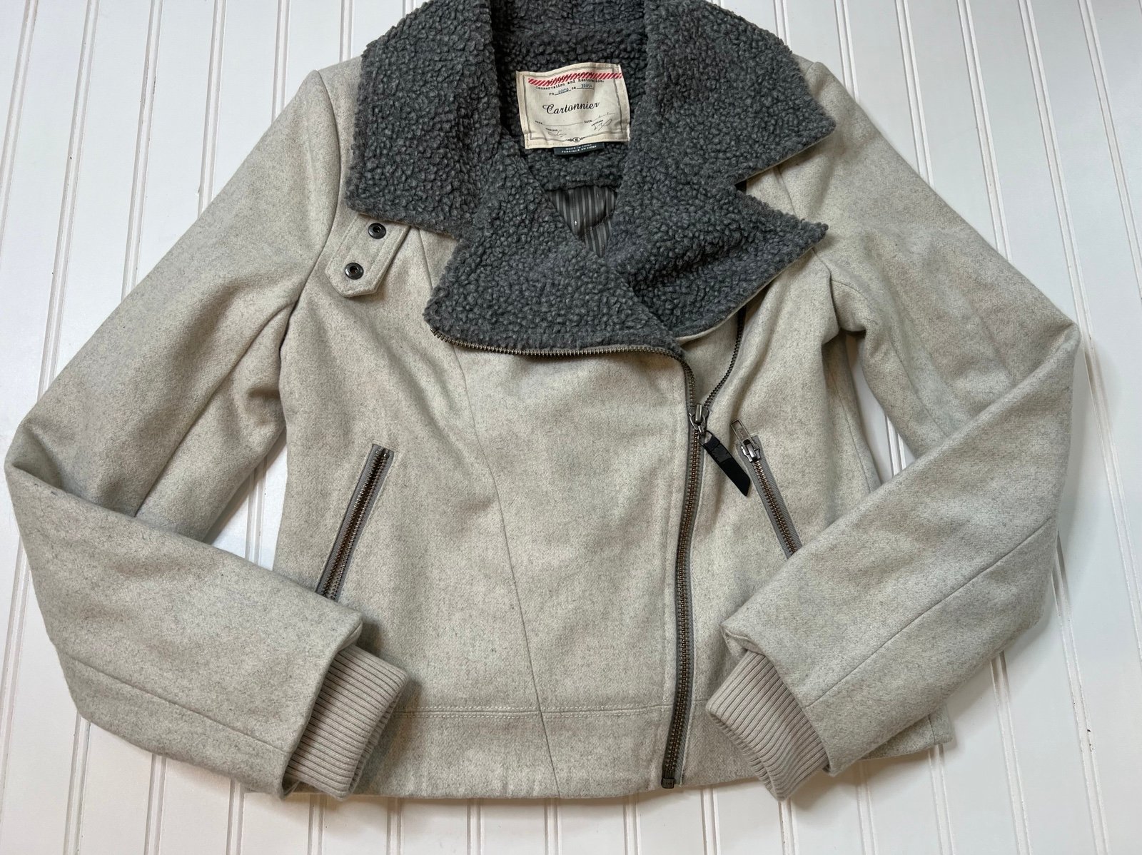 Anthropologie Cartonnier Wool Blend Moto Jacket Zip Pockets XS