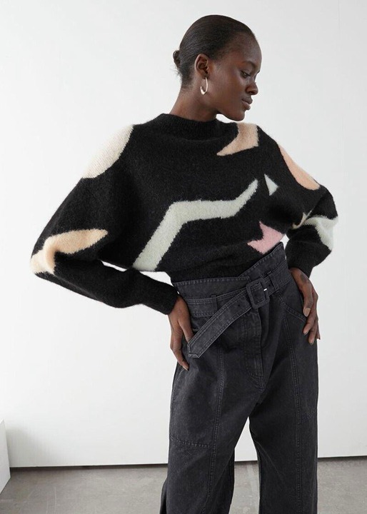 Women’s & OTHER STORIES Geometric Colour Block Sweater Wool Alpaca Blend Size S