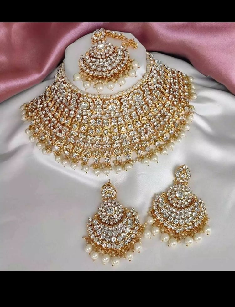 Indian Bollywood Bridal Kundan Pearl Gold Plated Choker Necklace Jewelry Set
