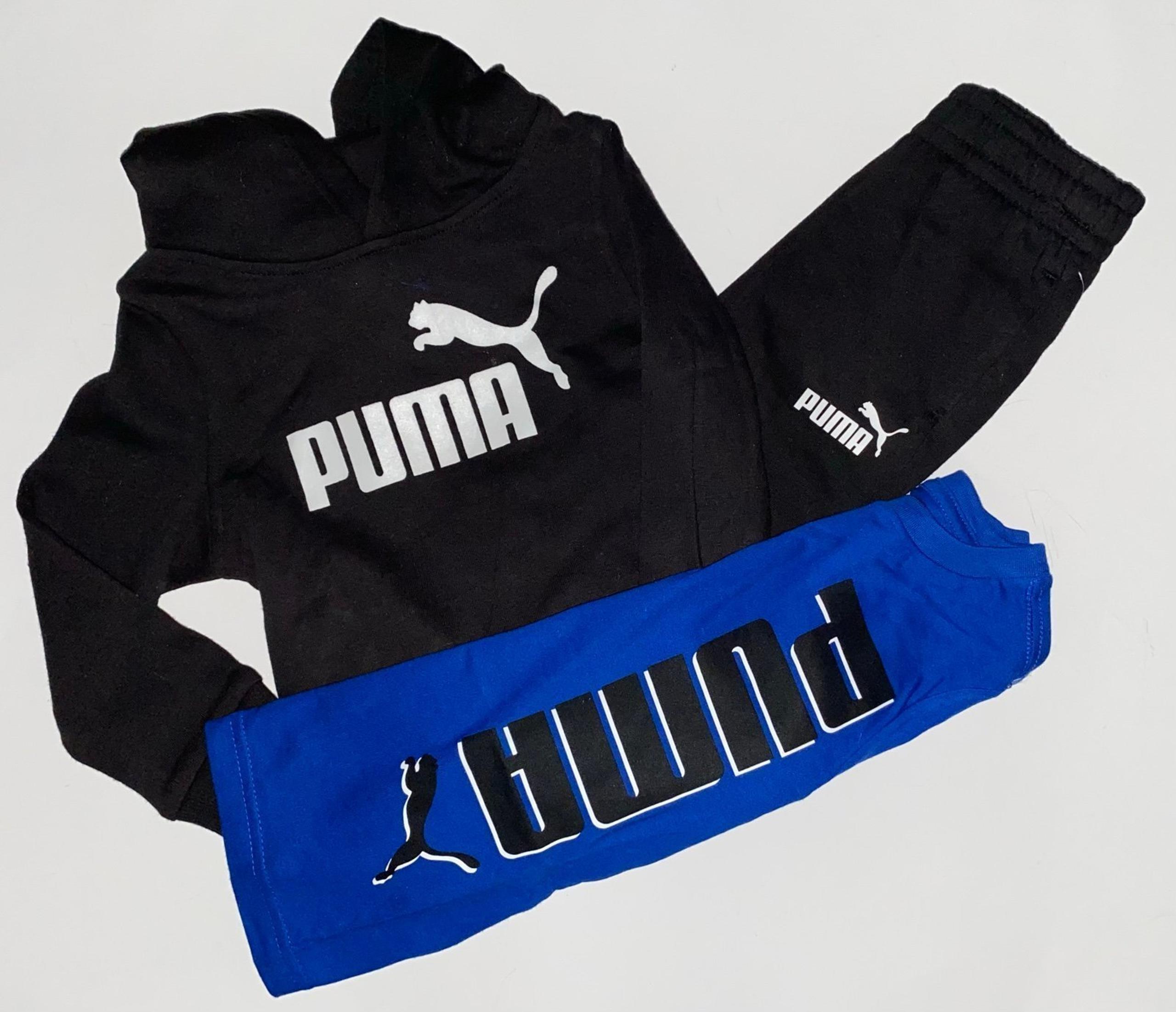 Boys Toddler Puma (3pc) Blue T-Shirt, Black/White Hoodie & Joggers Set Sz/ 2T