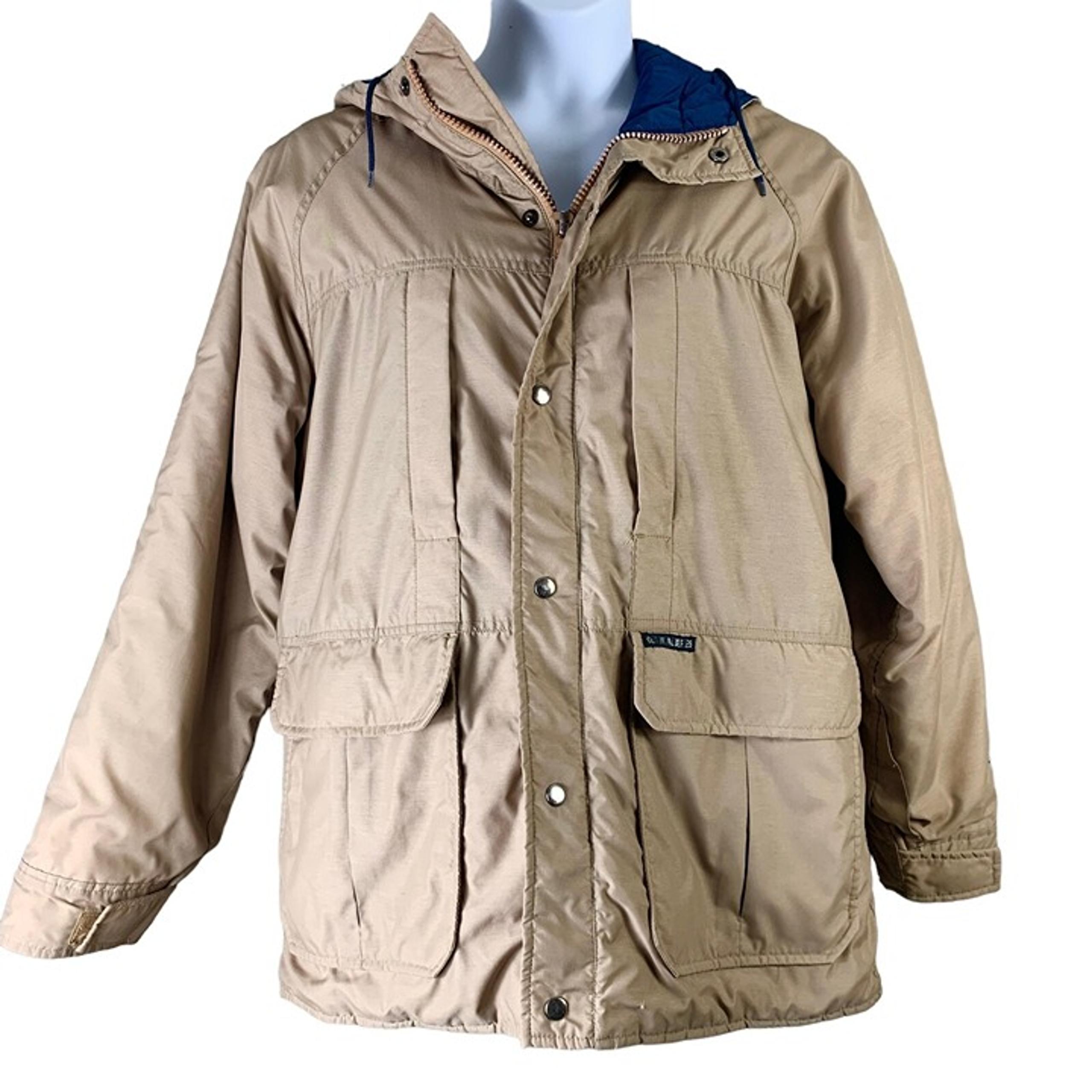 Vintage Coat Size Large Survival Series Brown Hooded Zip Up Pockets Cinch Waist