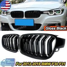 Pair Glossy Black Front Kidney Grille Grill For 12-18 BMW F30 3 series 320i 328i