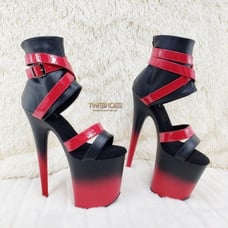 Size 11 Flamingo Red Black 2 tone 8 High Heel Closed Back Platform Pole Shoes