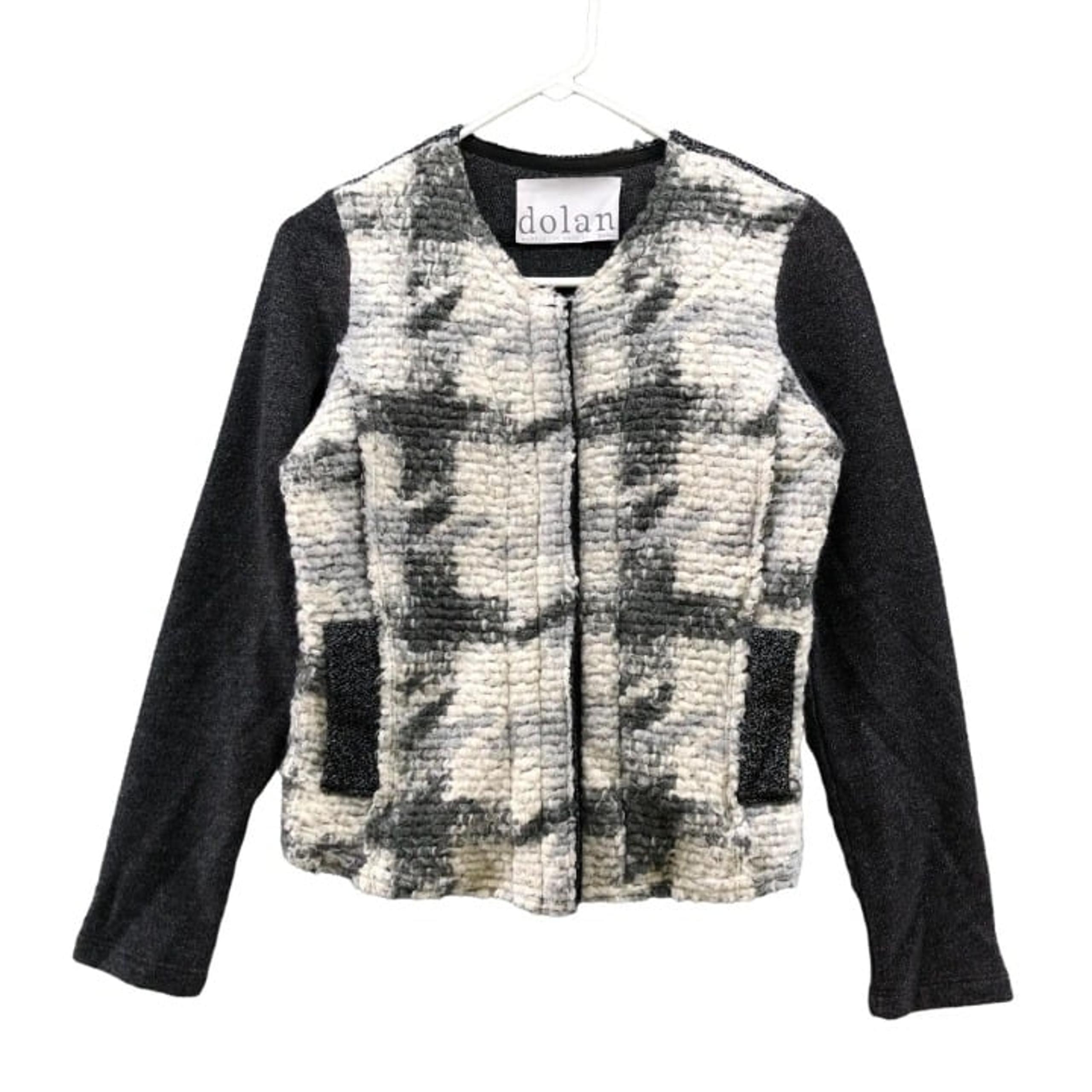 Anthropologie Dolan Tweed Jacket Womens S Zip Up Black Ivory Plaid Wool Blend