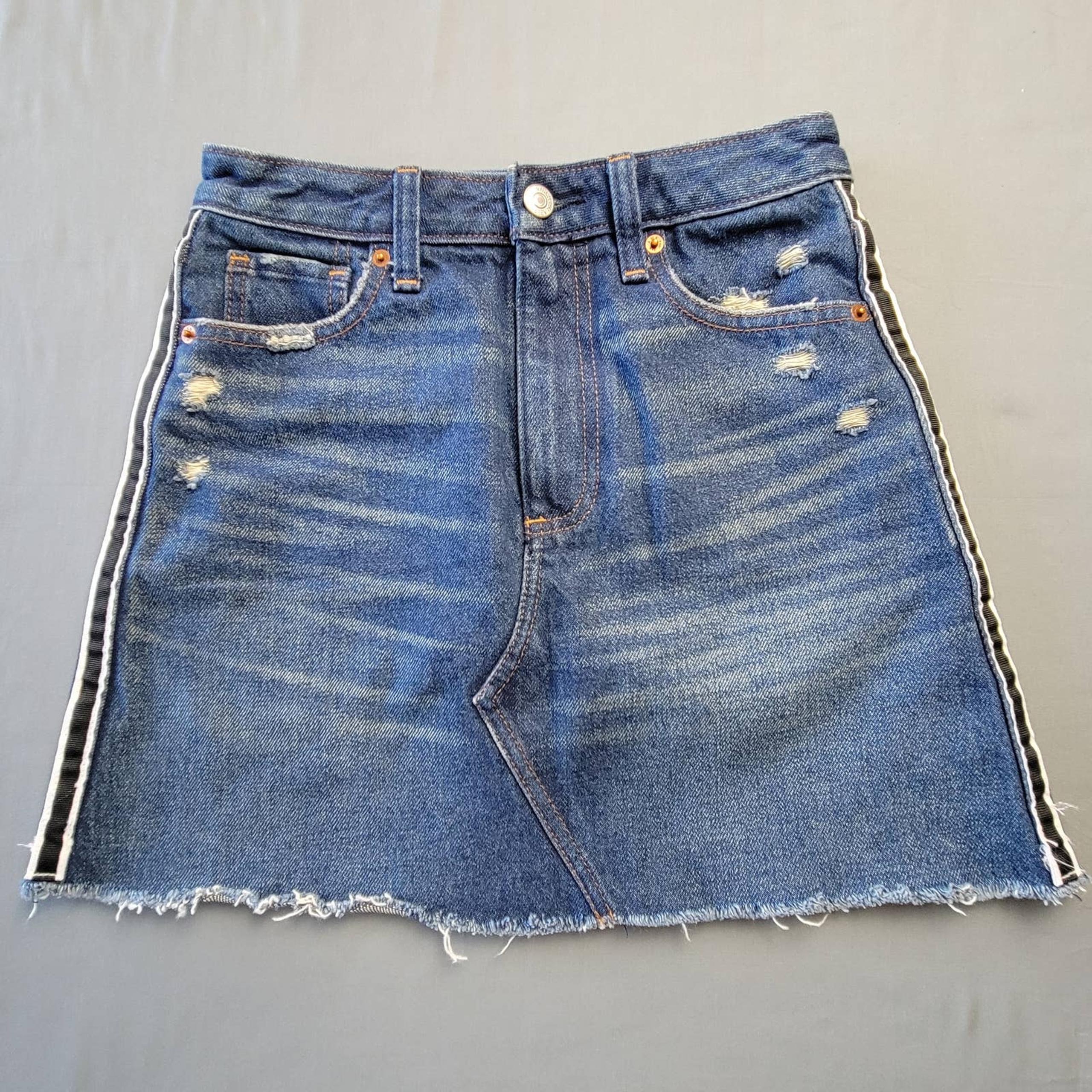 Abercrombie Fitch Mini A-Line Jean Skirt Womens 00 Blue Denim Streetwear Grunge