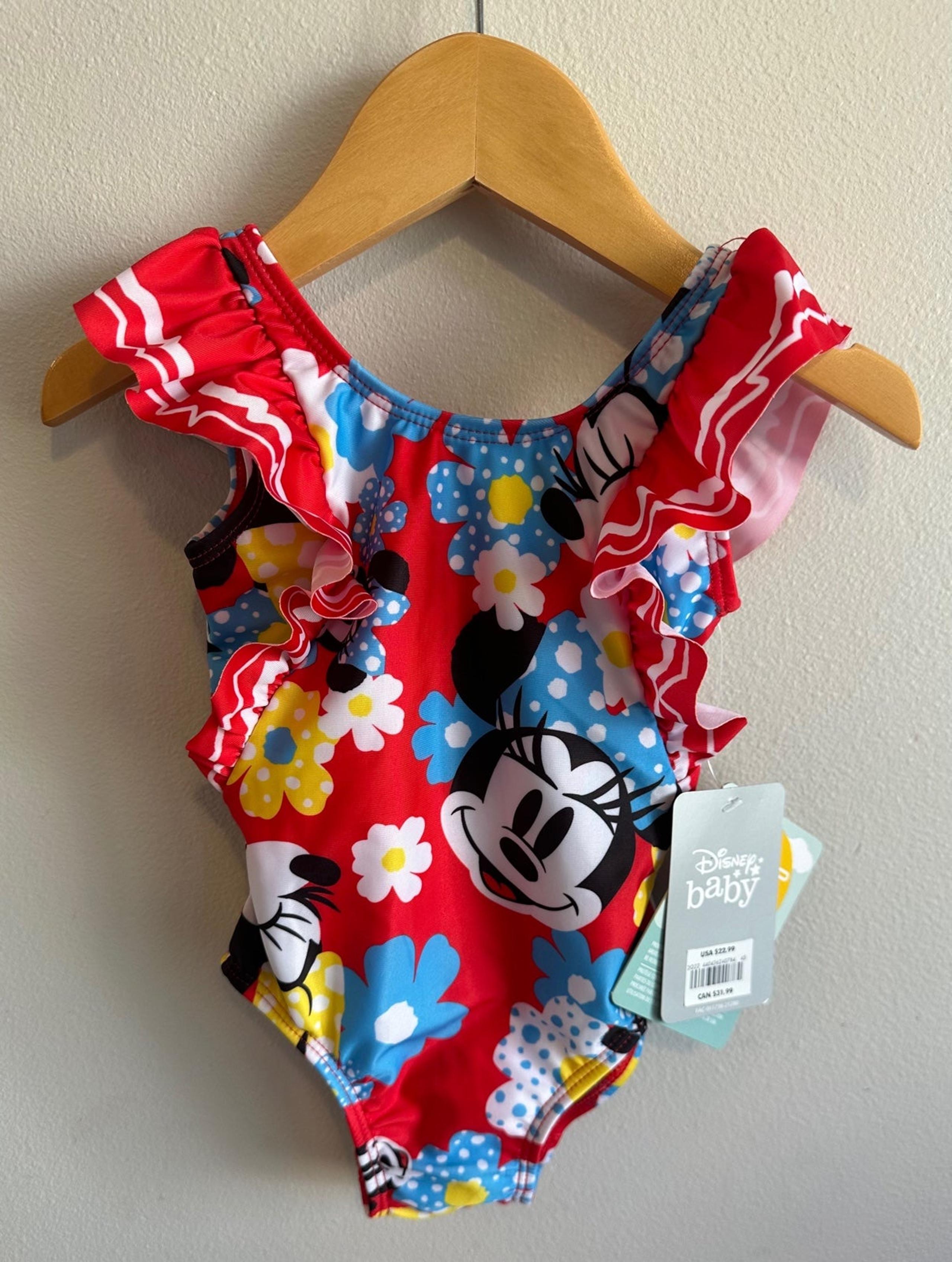 NWT Disney Store Allover Minnie Mouse One-Piece Ruffle Swimsuit | Size 9-12month