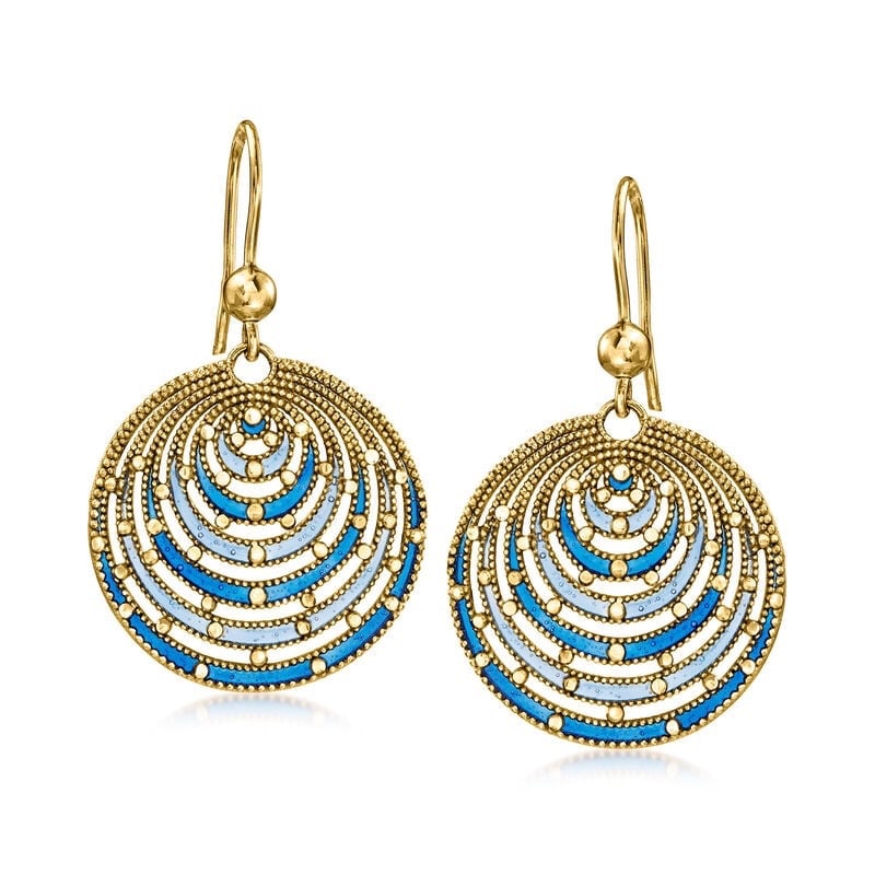 Mother’s Day - NWT Ross Simons Italian Blue Enamel Circle Drop Earrings 18k Gold