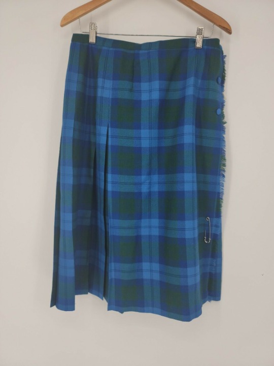 Aljean Canada Womens Wool Tartan Plaid Skirt Fringe Pleated Blue Green Size XL