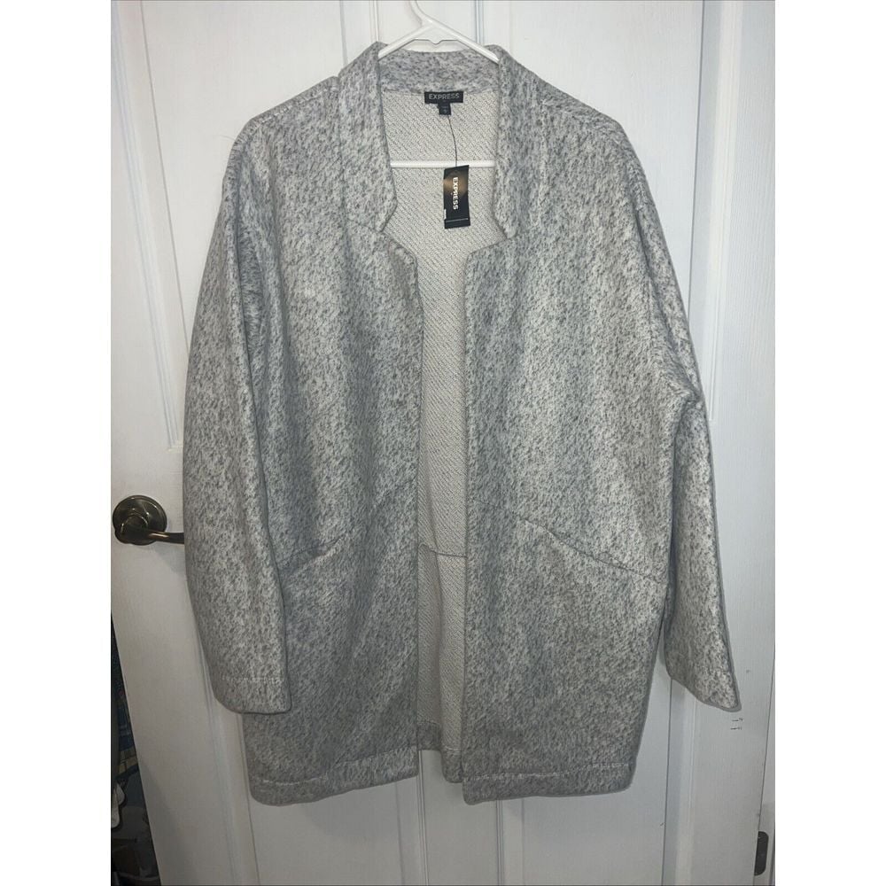 Express Women's Gray Cardigan Jacket Mid Length Coat Size Large -NWT