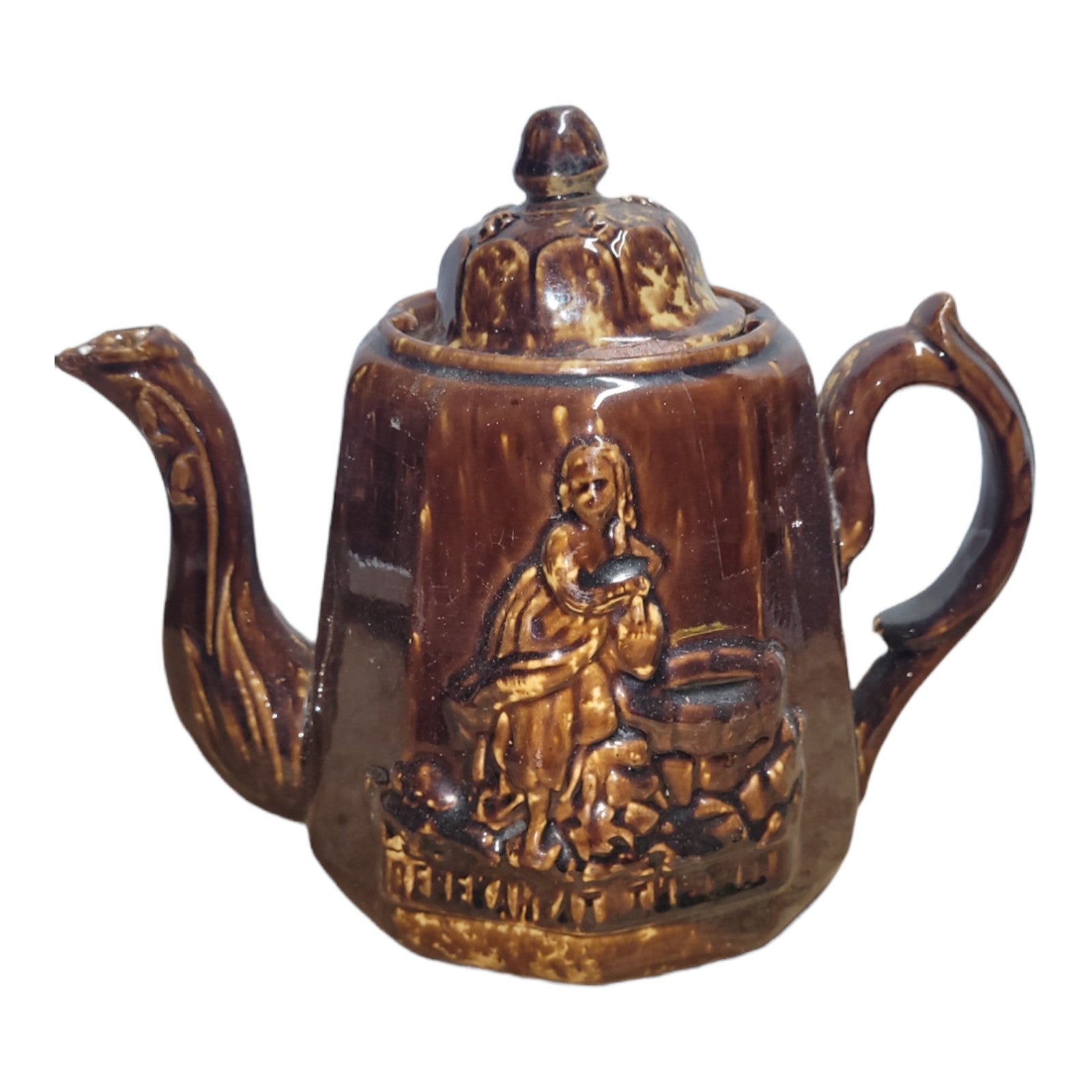 Rockingham Harker 1840 USA Rebekah At The Well Teapot Glazed vintage