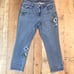 J. Jill Authentic Fit Cropped Jeans Size 8 Blue Denim Raw Hem Floral Embroidery