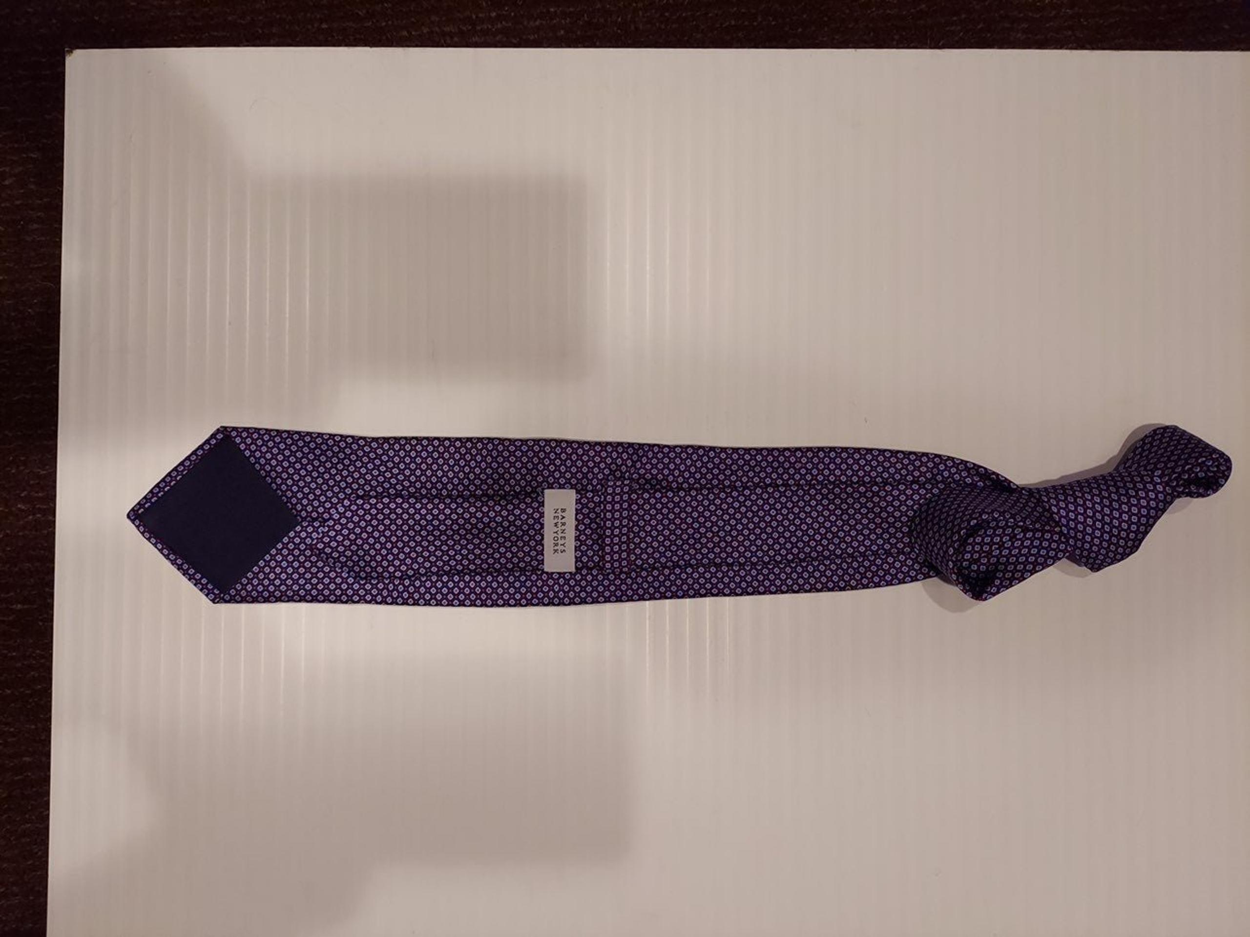 Barneys New York Navy Red Dot Bright Blue/White Diamond Silk Tie Italy