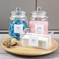 NEW Glass Jars and Dryer Sheet Holder, Dispenser Set with Lids and Labels,