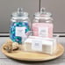 NEW Glass Jars and Dryer Sheet Holder, Dispenser Set with Lids and Labels,