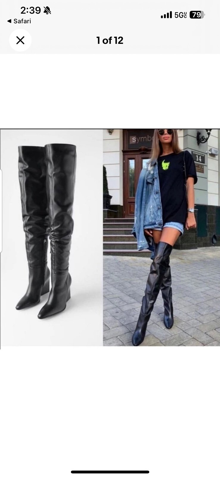 Zara Leather Over the Knee Boots Geometric Heel