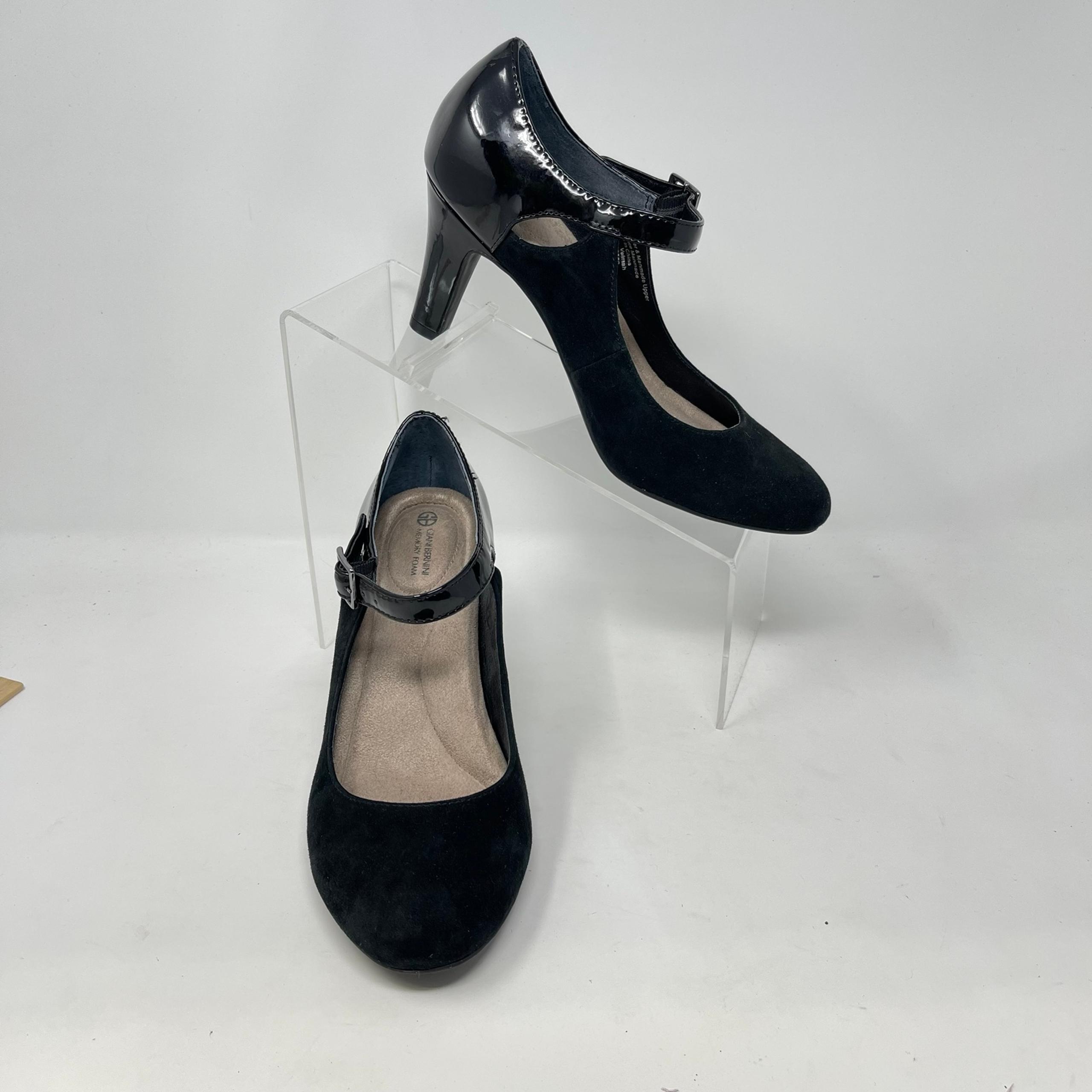 Giani Bernini Velmah Black Velvet Leather Mary Jane Ankle Strap Memory Foam 6.5M