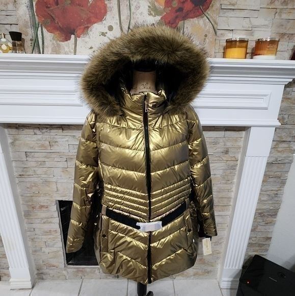 michael michael kors quilted faux fur trim parka