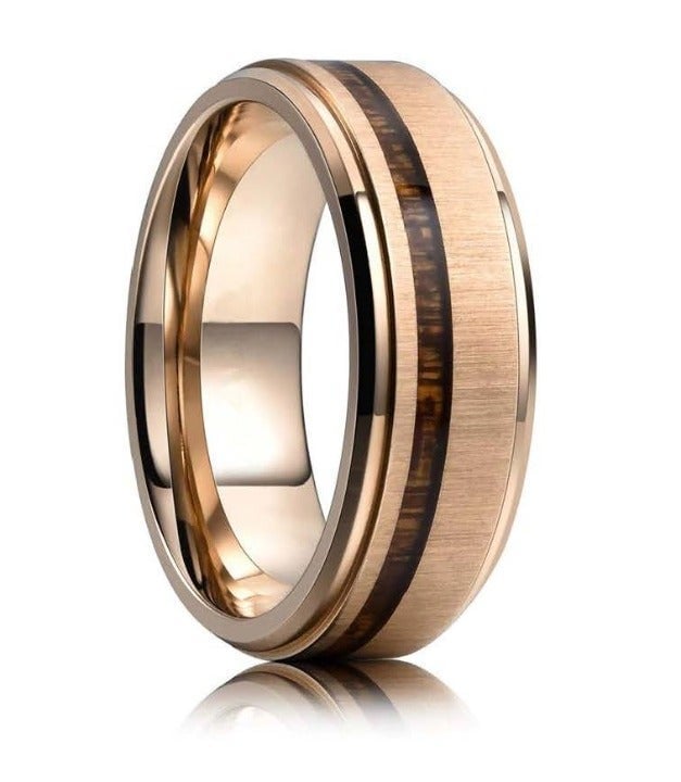 Landon Ring - Brushed Stainless Steel with Koa Wood Inlay