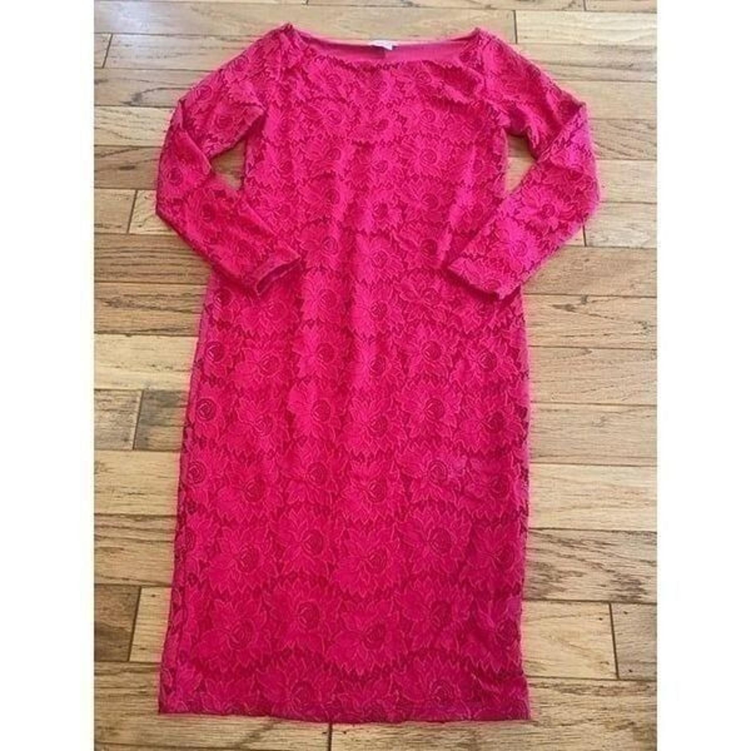 Ingrid & Isabel women's hot pink boat neck pointelle long sleeve sheath dress S