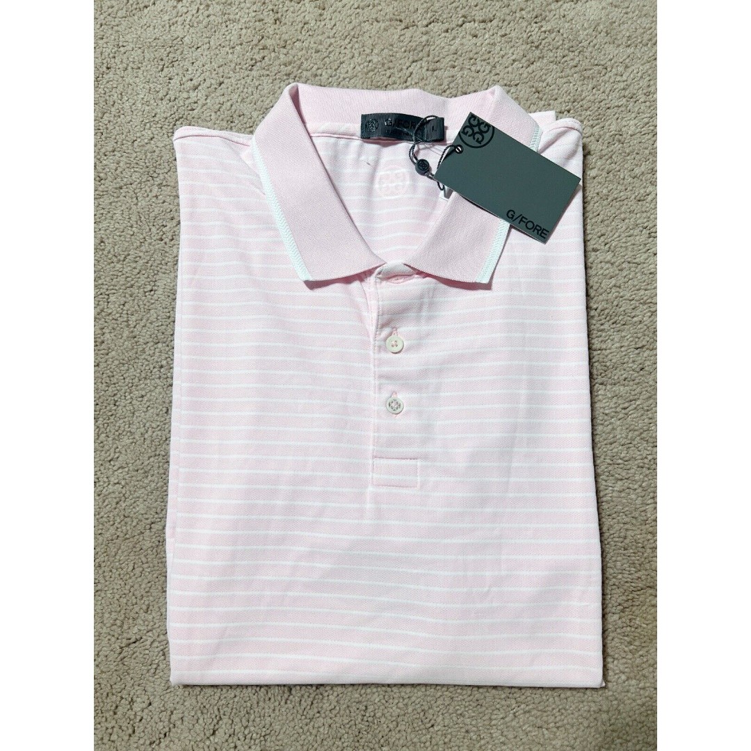 G/Fore Golf Polo Shirt Mens Large Pink Striped NWT 120