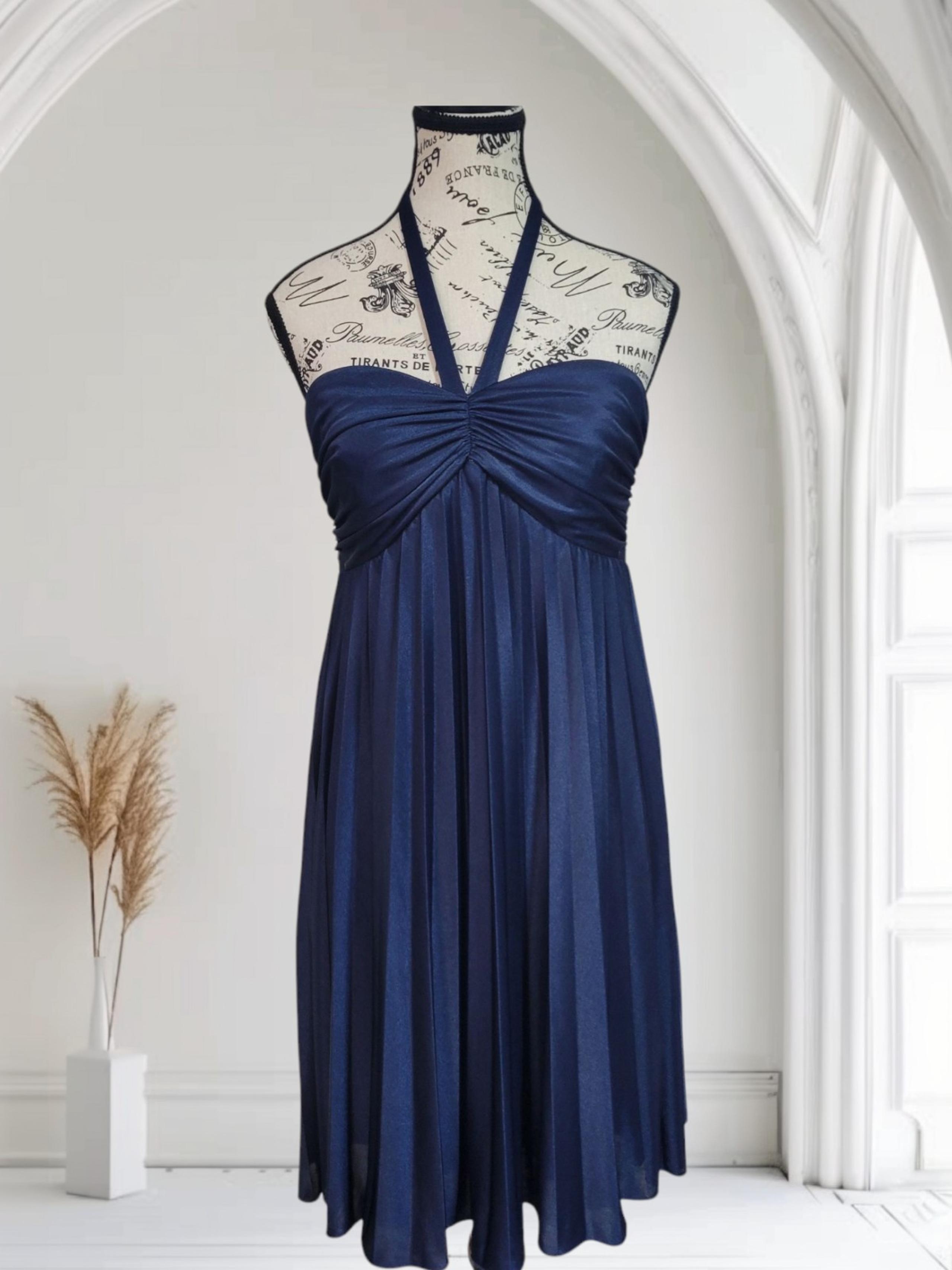 Blondie Nites dress vintage Size 9 Women's Juniors  Navy Blue Prom Halter Top.
